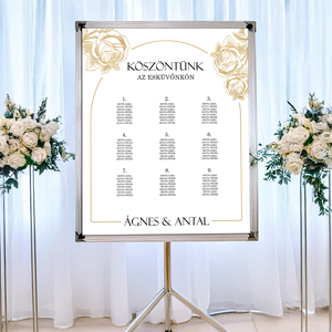 Esküvői ültetőtábla, ültetési rend arany színű rózsa mintával (digitális termék), Esküvő, Dekoráció, Tábla & Jelzés, , MESKA