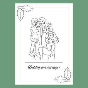 Családi portré karácsonyi keretben - Saját fotó alapján készült vonalrajz (digitális termék) - művészet - grafika & illusztráció - digitális - Meska.hu