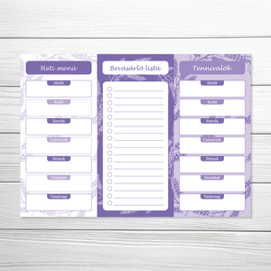 Nyomtatható heti tervező levendula mintával (digitális termék) - otthon & életmód - papír, írószer - naptár & tervező - Meska.hu