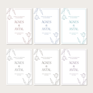 Nyomtatható esküvői meghívó tulipános mintával, világos alappal (digitális termék) - esküvő - meghívó & kártya - meghívó - Meska.hu