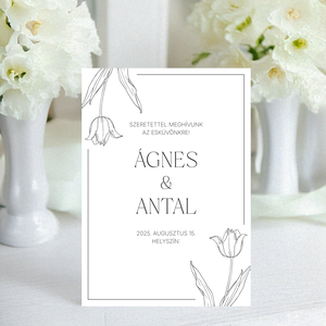 Nyomtatható esküvői meghívó tulipános mintával, világos alappal (digitális termék), Esküvő, Meghívó & Kártya, Meghívó, , MESKA