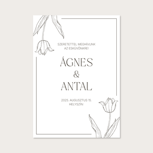 Nyomtatható esküvői meghívó tulipános mintával, világos alappal (digitális termék) - esküvő - meghívó & kártya - meghívó - Meska.hu