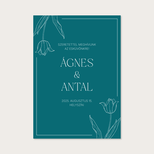 Nyomtatható esküvői meghívó tulipános mintával, sötét alappal (digitális termék) - esküvő - meghívó & kártya - meghívó - Meska.hu