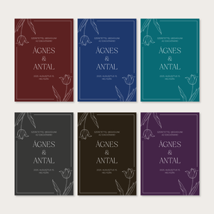 Nyomtatható esküvői meghívó tulipános mintával, sötét alappal (digitális termék) - esküvő - meghívó & kártya - meghívó - Meska.hu