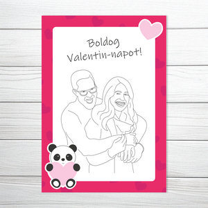 Nyomtatható Valentin-napi páros portré/képeslap - Saját fotó alapján készült vonalrajzzal (digitális termék) - művészet - grafika & illusztráció - digitális - Meska.hu