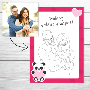 Nyomtatható Valentin-napi páros portré/képeslap - Saját fotó alapján készült vonalrajzzal (digitális termék), Művészet, Grafika & Illusztráció, Digitális, , MESKA