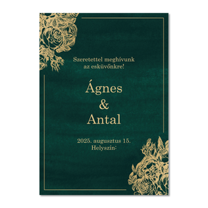 Nyomtatható smaragd és arany színű esküvői meghívó (digitális termék) - esküvő - meghívó & kártya - meghívó - Meska.hu
