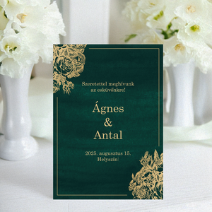 Nyomtatható smaragd és arany színű esküvői meghívó (digitális termék) - Meska.hu