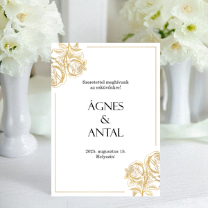 Nyomtatható esküvői meghívó arany színű rózsamintával (digitális termék) - Meska.hu