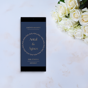 Digitális animált esküvői meghívó arany és sötétkék színben - Meska.hu