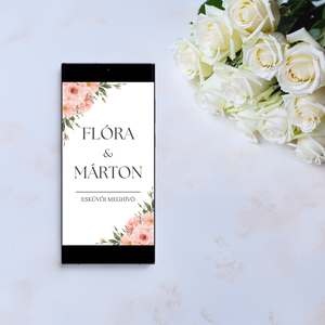 Digitális animált esküvői meghívó rózsaszín virágokkal és saját fotóval - Meska.hu