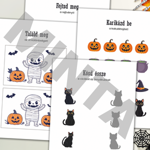 Nyomtatható Halloween foglalkoztató feladatok színezővel (digitális termék) - otthon & életmód - dekoráció - halloween - halloweeni meghívó, képeslap, ajándékkísérő - Meska.hu