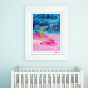 Újhold - akvarell art print - otthon & életmód - dekoráció - kép & falikép - kép & falikép - Meska.hu