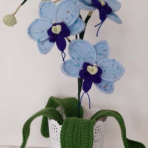  Kék horgolt orchidea Anyák napjára, Otthon & Életmód, Dekoráció, Virágdísz és tartó, Csokor & Virágdísz, Horgolás, Mindenmás, MESKA