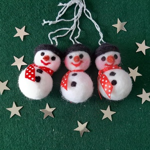 Hóember három darabos szett, Karácsony, Karácsonyi lakásdekoráció, Karácsonyfadíszek, Nemezelés, Mindenmás, MESKA