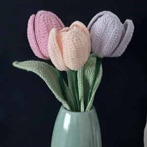 Horgolt tulipán - 3 szál - Nők napjára, Anyák napjára, Otthon & Életmód, Virágdekoráció, Virágok, Szálas virág, Horgolás, Mindenmás, MESKA