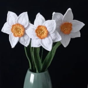 Horgolt nárcisz - 3 szál - Nők napjára, Anyák napjára, Otthon & Életmód, Virágdekoráció, Virágok, Szálas virág, Horgolás, Mindenmás, MESKA