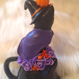 Halloweeni Cicás Asztaldísz - Boszorkány Cica Bögrében (26 cm) - otthon & életmód - dekoráció - halloween - halloweeni asztaldísz - Meska.hu