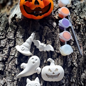 Frászbox - Halloween kreatív alkotócsomag � 5 db festhető gipszfigura akrilfestékkel, fényes lakkal és ecsettel - DIY - diy (csináld magad) - egységcsomag - Meska.hu