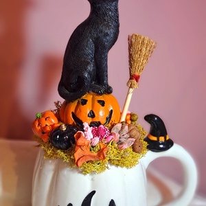 Halloweeni Bögrés Asztaldísz � Boszorkány kalapos Fekete Macska - Meska.hu