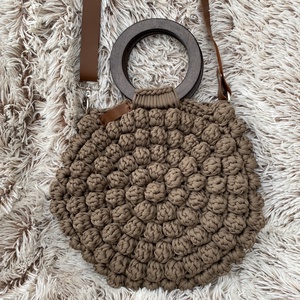 Esperanza horgolt kézi- és crossbody táska fa füllel, bőrpánttal, Táska & Tok, Kézitáska & válltáska, Válltáska, Horgolás, Varrás, MESKA