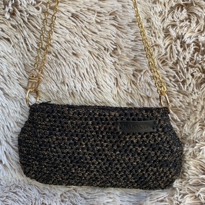 Fekete-arany alkalmi elegáns horgolt kézi- és crossbody táska, Táska & Tok, Kézitáska & válltáska, Vállon átvethető táska, Varrás, Horgolás, MESKA