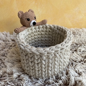 Horgolt tároló amigurumi maci díszítéssel - otthon & életmód - tárolás & rendszerezés - tárolókosár - Meska.hu