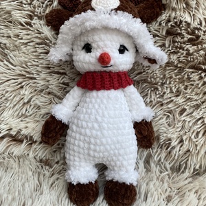 Horgolt rénszarvassapkás hóember - játék & sport - plüssállat & játékfigura - ember - Meska.hu