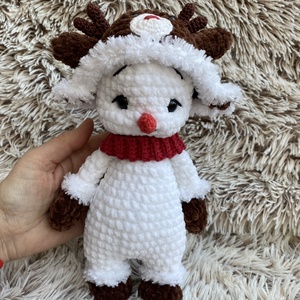 Horgolt rénszarvassapkás hóember - játék & sport - plüssállat & játékfigura - ember - Meska.hu