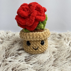 Kézzel horgolt rózsa mosolygós kaspóban, cserepes rózsa - otthon & életmód - virágdekoráció - virágdíszek - virágdísz kaspóban - Meska.hu
