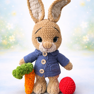 Horgolt Nyúl Péter, répával és piros tojással, plüss nyuszi - Meska.hu