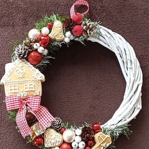 Karácsonyi ajtódísz, adventi kopogtató, mézeskaláccsal díszítve - karácsony - adventi díszek - adventi ajtódísz - Meska.hu