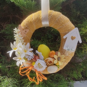 Húsvétii asztaldísz, ajtókopogtató, Otthon & Életmód, Dekoráció, Asztal és polc dekoráció, Asztaldísz, Virágkötés, MESKA