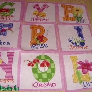 Virág ABC - Betűblokk  -  rózsaszín  15 x 15 cm minőségi textil  USA design  - kellékek & szerszámok - méteráru - vászon - pamutvászon - Meska.hu