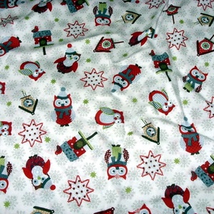 Karácsonyi baglyos és más mintás német design textil 70 x 30 cm , Kellékek & szerszámok, Méteráru, Pamut, Mindenmás, Varrás, Varrás, MESKA