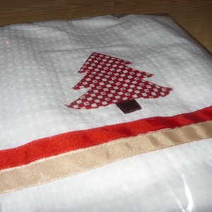 Karácsonyi piros-fehér-arany kombó design törlő fenyőfa applikációval - otthon & életmód - konyhafelszerelés, tálalás - konyhai textil - konyharuha & törlőkendő - Meska.hu