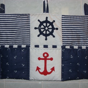 NAUTIKA patchwork tengeri témájú falra akasztható zsebes tároló, Otthon & Életmód, Babaszoba, gyerekszoba, Játéktároló, Varrás, Mindenmás, MESKA