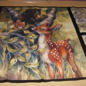 5 blokkos erdei állatos nagy panel  - USA design textil  - 110 x 60 cm - kellékek & szerszámok - méteráru - pamut - Meska.hu