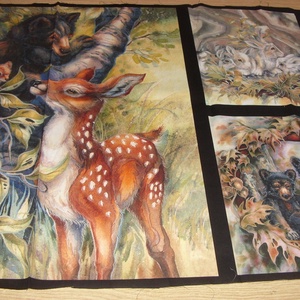 5 blokkos erdei állatos nagy panel  - USA design textil  - 110 x 60 cm - kellékek & szerszámok - méteráru - pamut - Meska.hu