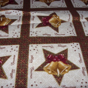 Karácsonyi harangos csillagos panel, blokk 30 x 30 cm német design textil, darabolható, Kellékek & szerszámok, Méteráru, Pamut, Varrás, Varrás, Mindenmás, MESKA