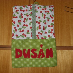 2 db-os ovis ruha-és tornazsák szett cseresznyés, tulipános, lepkés, almás, katica vállfás és akasztófüles   100% pamut  - Meska.hu