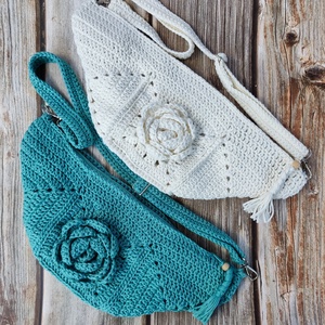Rózsás crossbody táska, Táska & Tok, Kézitáska & válltáska, Vállon átvethető táska, Horgolás, Varrás, MESKA