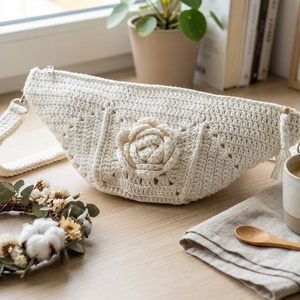 Rózsás crossbody táska, Táska & Tok, Kézitáska & válltáska, Vállon átvethető táska, Horgolás, Varrás, MESKA