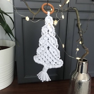  Karácsonyi dísz fehér makramé zsinórfonalból, Karácsony, Karácsonyi lakásdekoráció, Karácsonyfadíszek, Csomózás, MESKA