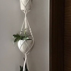 Virágtartó, 3 részes, makramé, fehér - otthon & életmód - dekoráció - virágdísz és tartó - virágtartó - Meska.hu