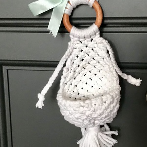 Hófehér  makramé húsvéti nyuszis ajtódísz,kis kosárkával, benne pici tojások - Meska.hu