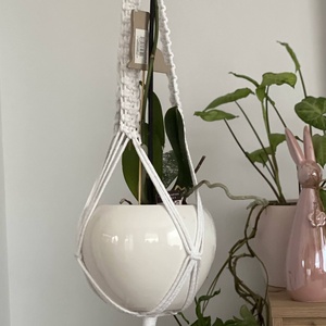 Virágtartó, makramé, fehér, Otthon & Életmód, Virágdekoráció, Virágtartó, Függő virágtartó, Csomózás, MESKA