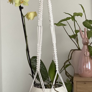 Virágtartó, makramé,fehér, Otthon & Életmód, Virágdekoráció, Virágtartó, Függő virágtartó, Csomózás, MESKA