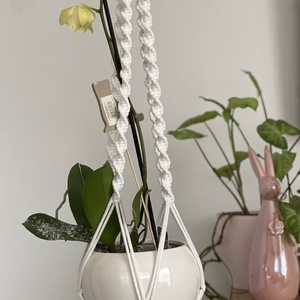 Virágtartó, makramé, fehér, Otthon & Életmód, Virágdekoráció, Virágtartó, Függő virágtartó, Csomózás, MESKA