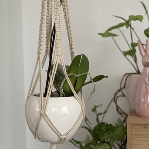 Virágtartó, makramé, bézs  színű, Otthon & Életmód, Virágdekoráció, Virágtartó, Függő virágtartó, Csomózás, MESKA